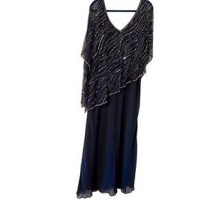 J Kara navy beaded & sequin special occasion illusion detail dress 18.